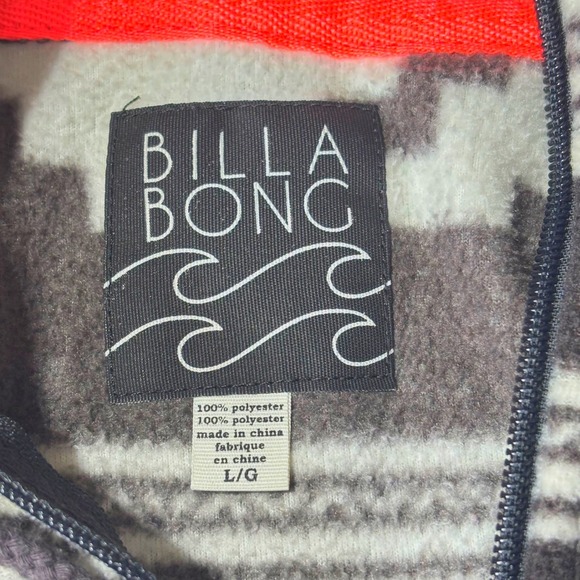 Y2K Billabong Zip Hoodie M / L Black Gray Southwestern Geometric Surfer Skate - Picture 4 of 11